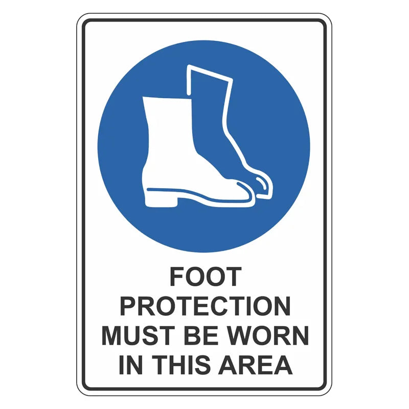 Mandatory Sign - Foot Protection Must Be Worn In This Area - Portrait