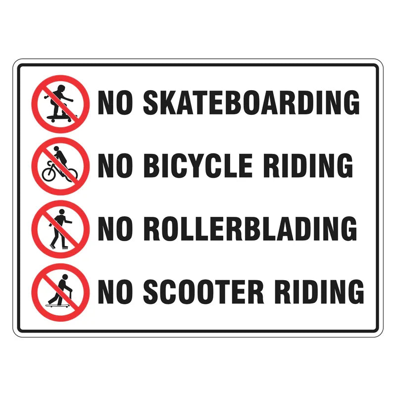 Prohibition Sign - No Skateboarding, Bicycles, Rollerblading, Scooters