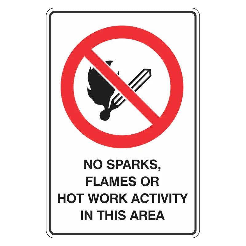 Prohibition Sign - No Sparks, Flames Or Hot Work Activity