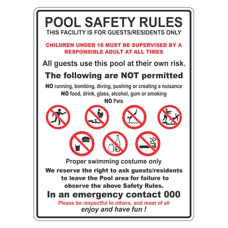 Prohibition Sign - Pool Safety Rules
