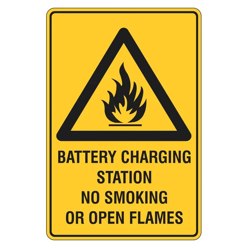 Warning Sign - Battery Charging Station, No Smoking Or Open Flames